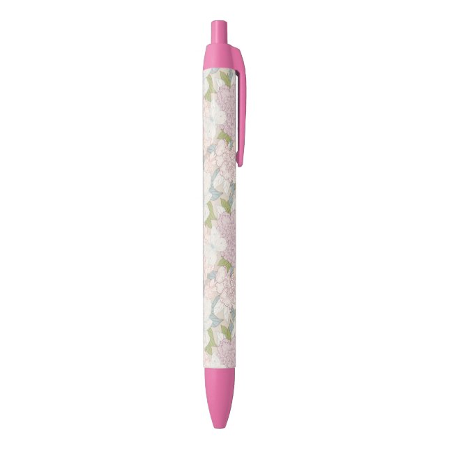 Caneta Preta Pastel Peony & Butterfly Fllower Pattern (parte de inferior (Vertical))
