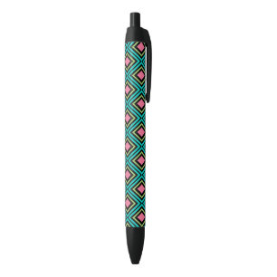Caneta Preta Pastel Rainbow Losangos Geométrico Preto Rosa Azul