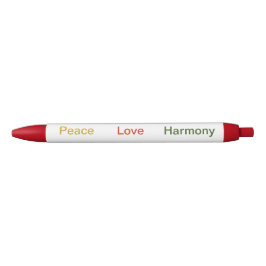 Caneta Preta Peace Love Harmony Gold verde vermelho