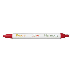 Caneta Preta Peace Love Harmony Gold verde vermelho