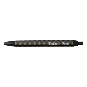 Caneta Preta Personalizado   PRETO com   Estrelas Douradas