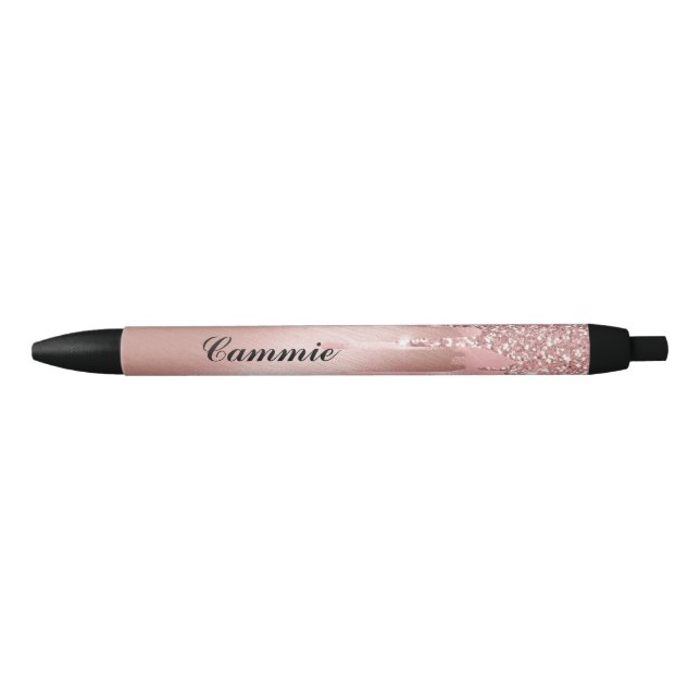 Caneta Preta Personalize Ink Pen - Rose Gold Glitter Drip (Frente)