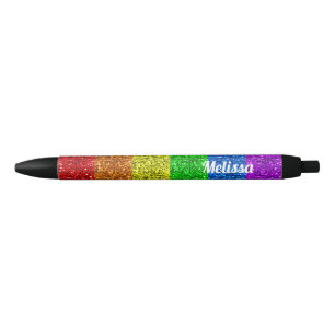 Caneta Preta Personalize sparkles vibrantes da bandeira de LGBT