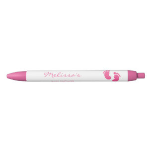 Caneta Preta Pés de Bebê Rosa e Branco Favor Personalizado para
