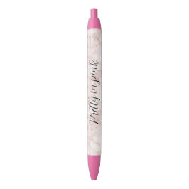 Caneta Preta Pétalas Florais Rosa Bege Dourado  