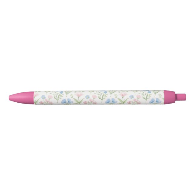 Caneta Preta Pink and Blue Grandmillennial Floral (Frente)