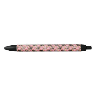 Caneta Preta Pink and Gold Floral Pen