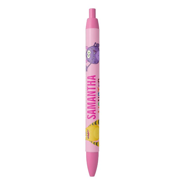 Caneta Preta Pink Birthday FUN Monsters kids (Frente Vertical)