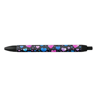 Caneta Preta Pink & Blue Glowing Hearts