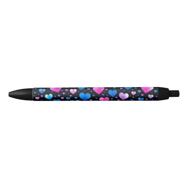Caneta Preta Pink & Blue Glowing Hearts  (Frente)