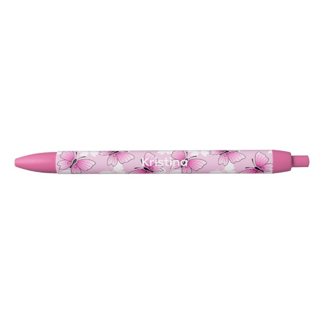 Caneta Preta Pink Butterfly Cute Kawaii Personalized Pen (Frente)