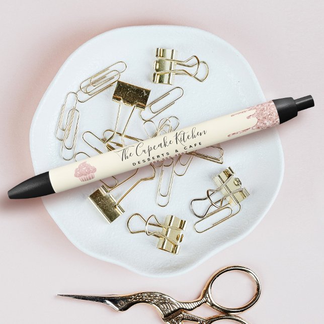 Caneta Preta Pink Cupcake Glitter Drips Bakery Pastry Chef Gold (Criador carregado)