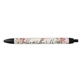 Caneta Preta Pink Roses Floral 