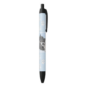 Caneta Preta Pintura de Collie de Borda - Arte de Cachorro Orig