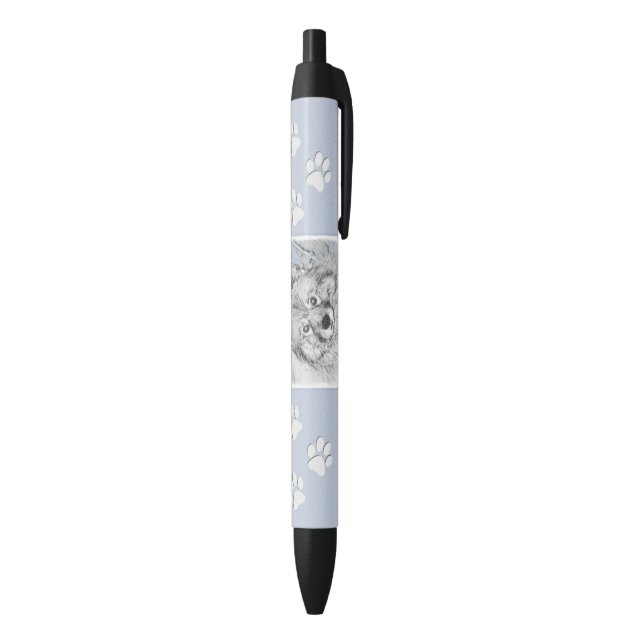 Caneta Preta Pintura de Keeshond Beth - Arte de Cachorro Origin (parte de inferior (Vertical))
