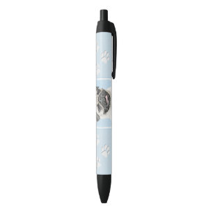 Caneta Preta Pintura do Pug - arte original bonito do cão