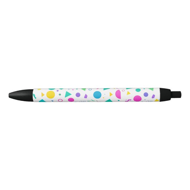 Caneta Preta Playful Neon Memphis Geometric Retro Pattern (Frente)