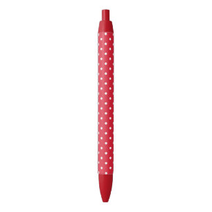 Caneta Preta Pontos Polka Retro em Vermelho e Branco