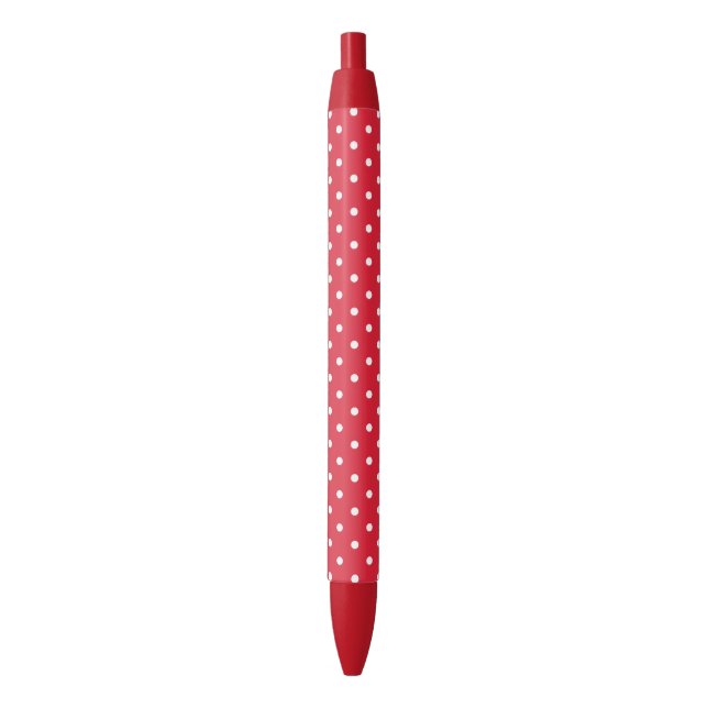 Caneta Preta Pontos Polka Retro em Vermelho e Branco (Frente Vertical)
