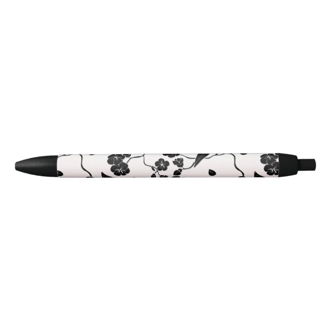 Caneta Preta Preto em Pássaros Padrões Rosa e Flores de Cereja (Frente)