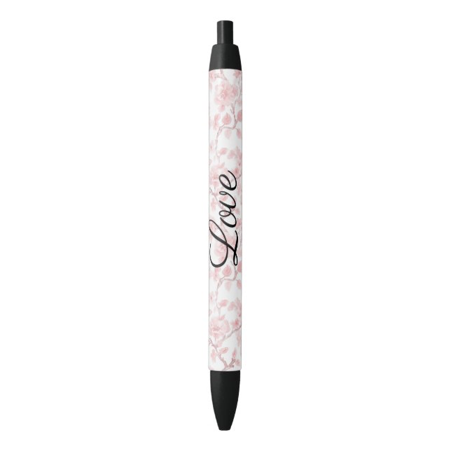 Caneta Preta Pretty Pink Roses Floral Love (Frente Vertical)