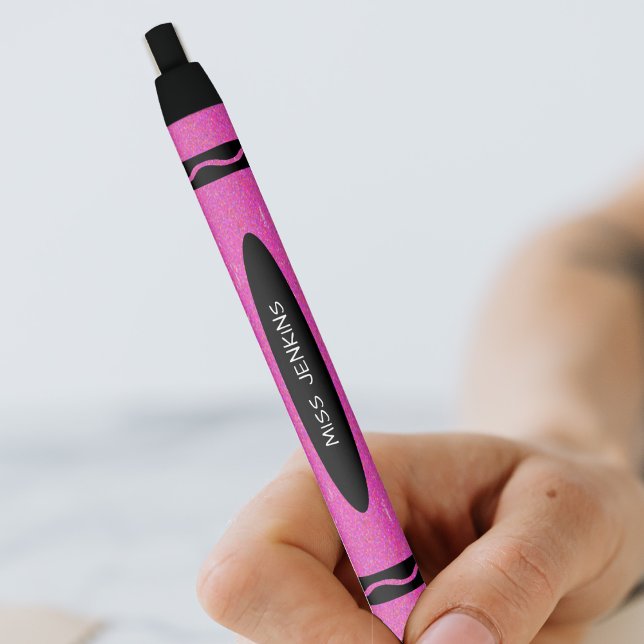 Caneta Preta Professor de Crayon Rosa (Pink Crayon Teacher Black Ink Pen)