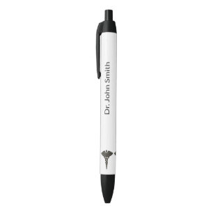 Caneta Preta Profissional Símbolo Médico Caduceu Preto Branco S