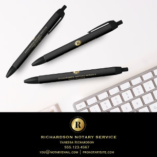 Caneta Preta Promocional de Monograma Dourado Notário Preto Ele