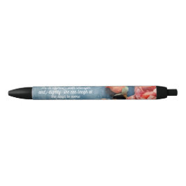 Caneta Preta Provérbios 31:25  Versículo Bíblico Floral Inspira