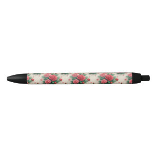 Caneta Preta Ramalhetes de Rosas Rosa e Vermelho Elegantes