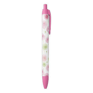 Caneta Preta Ranúnculo Floral Rosa Menta