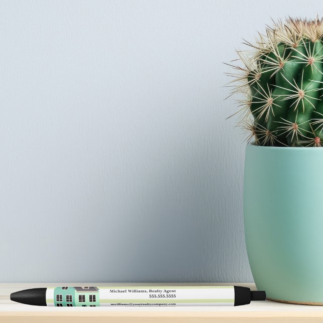 Caneta Preta Real Estate Company House Modern Green Striped (Criador carregado)