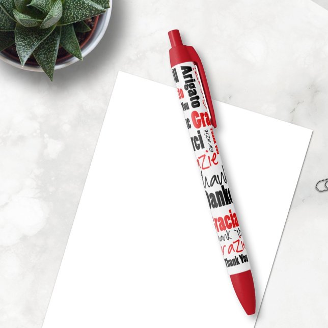 Caneta Preta Red Black Multilingual Obrigado Tipografia ( The gratitude pen is a nice gift idea for volunteers, teacher or other people you want to thank. )