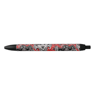Caneta Preta Red Black & White Floral Paisley Bohemian Boho