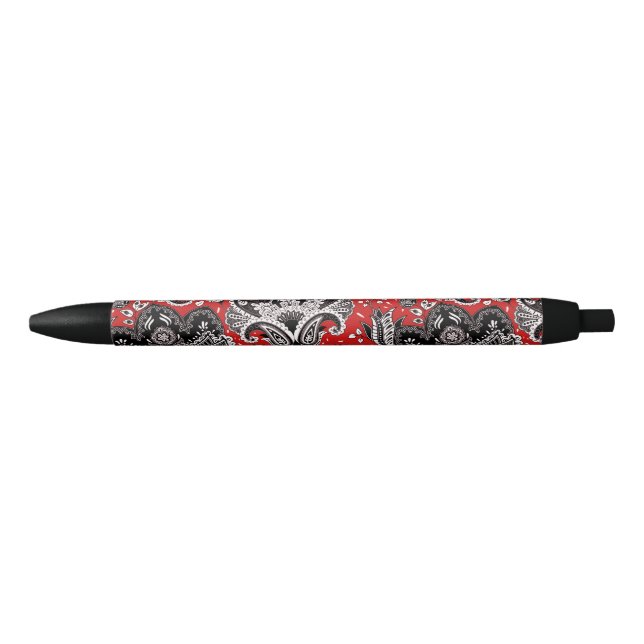 Caneta Preta Red Black & White Floral Paisley Bohemian Boho (Frente)