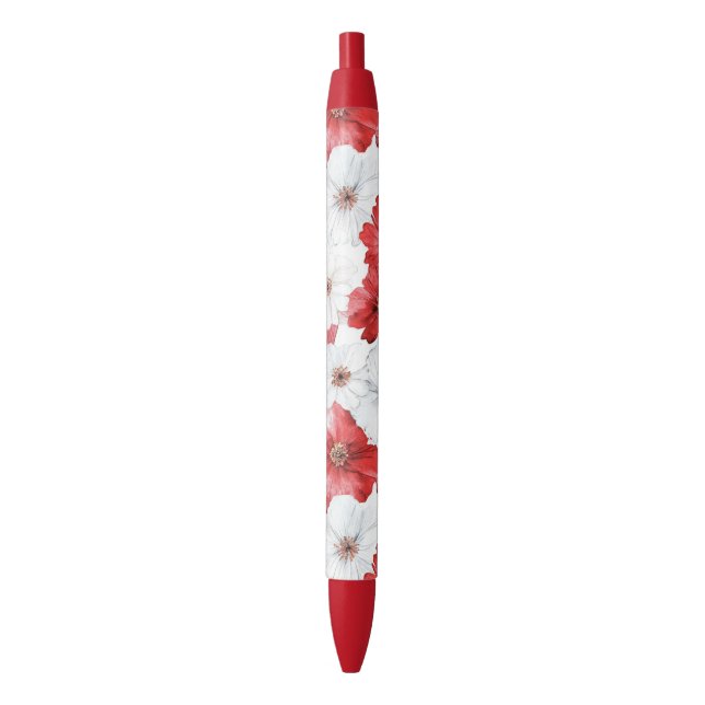 Caneta Preta Red White Flowers Wedding (Frente Vertical)