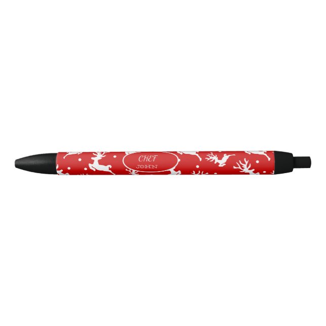 Caneta Preta Renos de Natal Alegre Vermelho Feriado  (Frente)