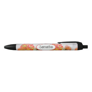 Caneta Preta Rosa Amarelo Laranja Rosa Rosas Aquarela Nome Meni