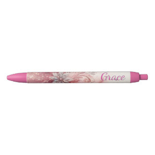 Caneta Preta Rosa Brilho Feminino Escritório Escola Escrita
