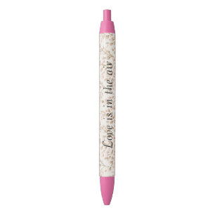 Caneta Preta Rosa Coração de Creme Amor