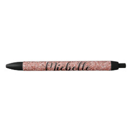 Caneta Preta Rosa Dourado Glitter Sparkle Modern Personalizado