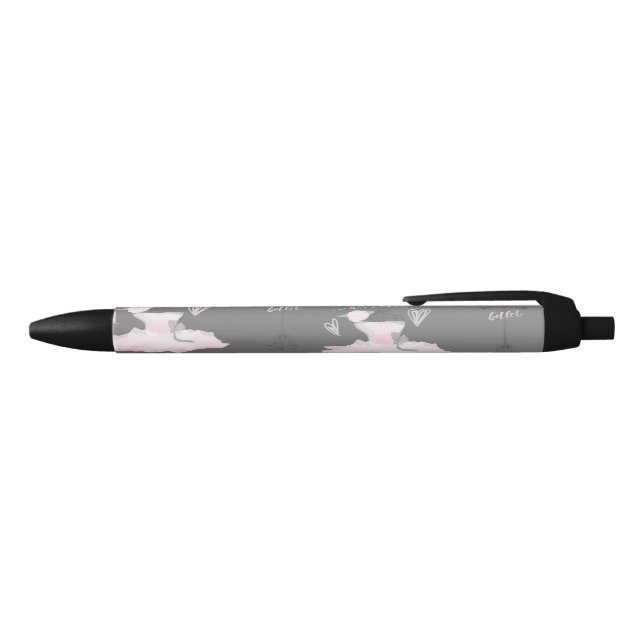 Caneta Preta Rosa e Cinza Couture Bailarina Meninas Caprichoso  (parte de cima)