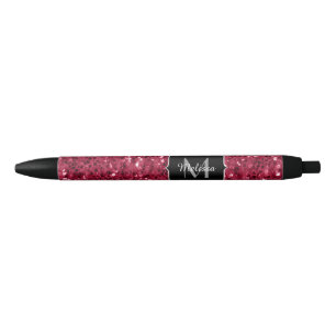 Caneta Preta Rosa escuro vermelho magenta monograma com brilho