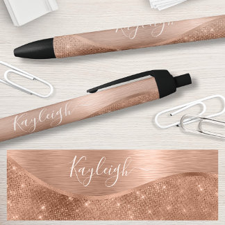 Caneta Preta Rosa Metálico - Largura Dourada Personalizada