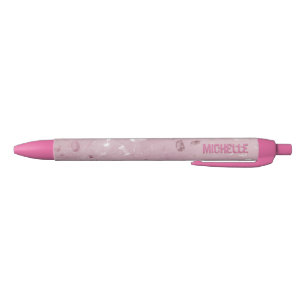 Caneta Preta Rosa Rosa Rosa Rosa Dourada Monograma Nome Michell