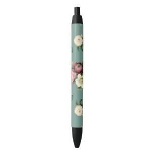 Caneta Preta Rosas Clássicas e Jade