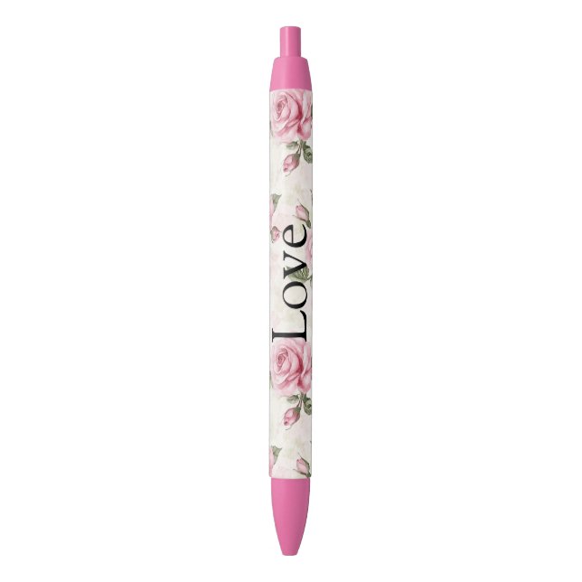 Caneta Preta Rosas Cor-de-Rosa Lindas (Frente Vertical)