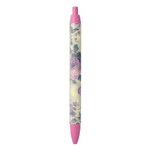 Caneta Preta Rosas Roxas