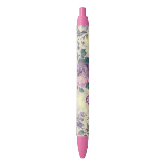 Caneta Preta Rosas Roxas