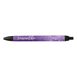Caneta Preta Roxo ametista cintilante Nome Glam